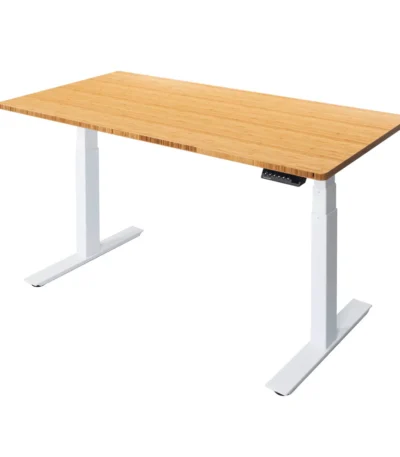 UpDown Pro Desk White Frame Bamboo Top