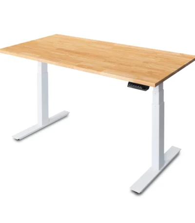 UpDown Pro Natural Rubberwood Desk White Frame